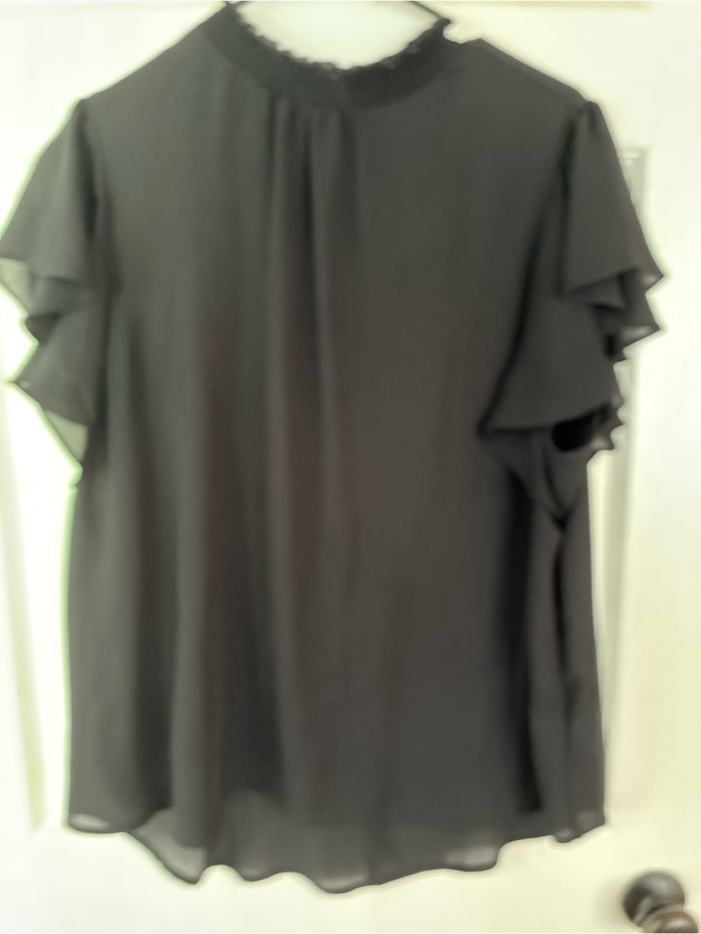 Apt 9 Black Ruffle Sleeve Blouse XL Smocked Neck Career Top